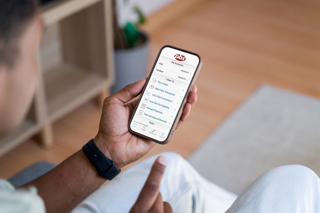 PBS mobile benefits app Employee checking HSA and medical account balances in the PBS mobile benefits app